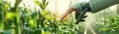 The backdrop of a sustainable farming operation showcases robotic helpers in action photo
