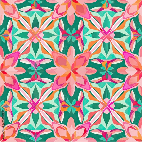 create a beautiful bright pink orange green turquoise curated pattern symmetric 