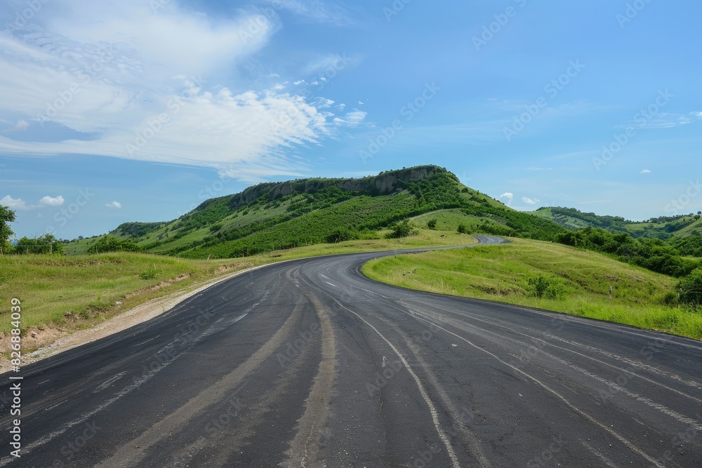 Asphalt road circuit and hill under the blue sky - generative ai Asphalt road circuit and hill under the blue sky - generative ai