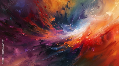 Evocative, emotive abstract painting with a sense of movement and energy photo