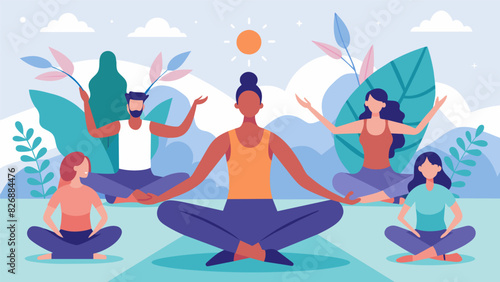 In harmony with natures natural transition the class moves through poses with grace and intention finding harmony in body and soul.. Vector illustration