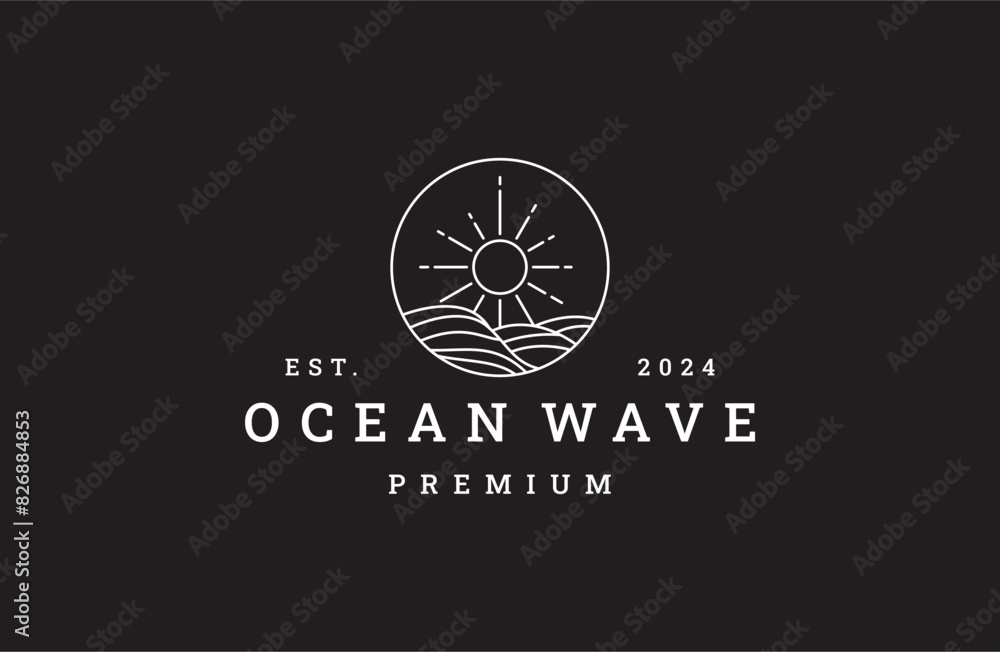 Sun logo with sea wave vector design Sun logo with sea wave vector design