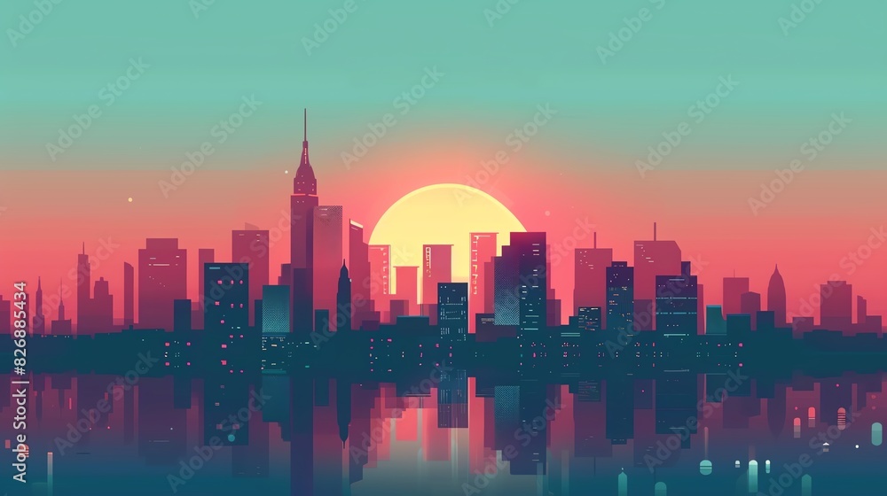 Citypop style flat design side view urban theme animation Triadic Color Scheme