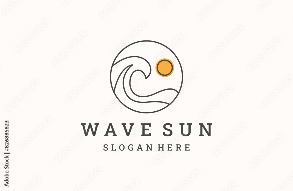 Sun logo with sea wave vector design Sun logo with sea wave vector design