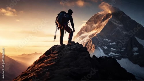 hiker on top of mountain photo