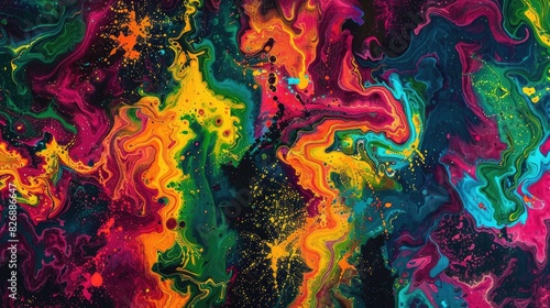 Abstract Organic Pattern on Black Background Vibrant Tie Dye Design with Bohemian Flair