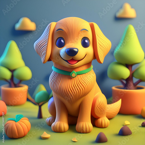 Cute dog golden retriever with a pumpkin