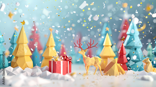 Low poly 3D image of happy new year  christmas winter festive composition. colorful christmas background vector illustration