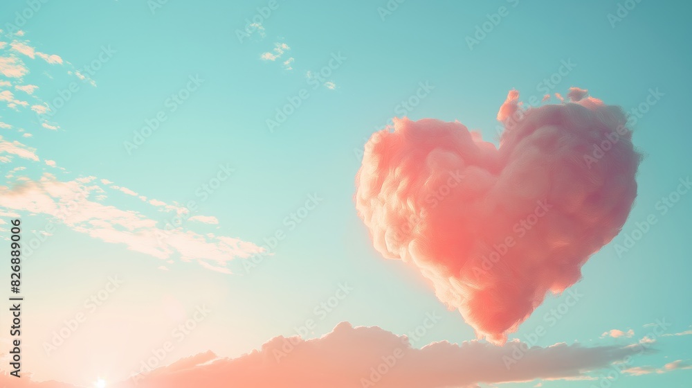 Heart-shaped pink cloud floating in a clear blue sky during sunset, evoking a sense of romance and whimsy. Heart-shaped pink cloud floating in a clear blue sky during sunset, evoking a sense of romance and whimsy.