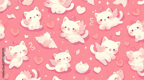 Cute illustration of a kitten, copy space, space for text, Generative AI,子猫の可愛いイラスト、コピースペース,テキスト用スペース,Generative AI,