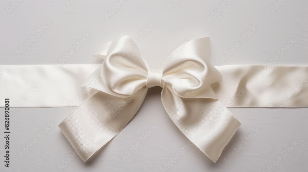 Top view of a pristine white satin ribbon bow, perfectly symmetrical, isolated background, studio lighting Top view of a pristine white satin ribbon bow, perfectly symmetrical, isolated background, studio lighting