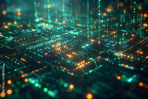 Wallpaper Mural Abstract background displaying a futuristic digital grid pattern in shades of neon green and blue, with glowing lines and geometric shapes creating a high-tech and sci-fi aesthetic. Torontodigital.ca