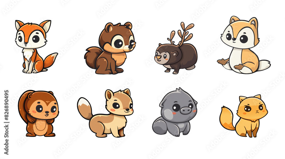 A set of cute PNG cartoon-style animal illustrations with isolated white backgrounds A set of cute PNG cartoon-style animal illustrations with isolated white backgrounds