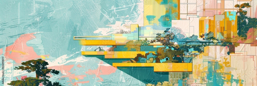 Abstract pastel landscape with geometric shapes - A mix of abstract art ...