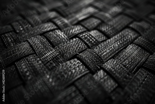 Dark monochrome background from a textile material with wicker close-up texture - generative ai