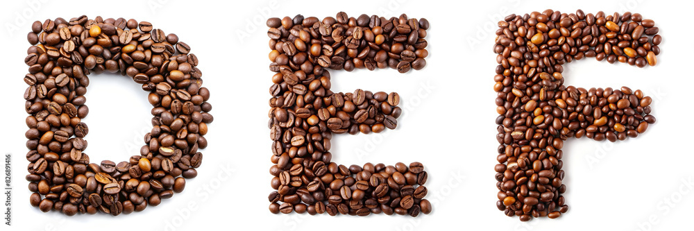 Letters D, E, F. Coffee Bean Alphabet: A Unique Typeface for Coffee Lovers. Letters D, E, F. Coffee Bean Alphabet: A Unique Typeface for Coffee Lovers.