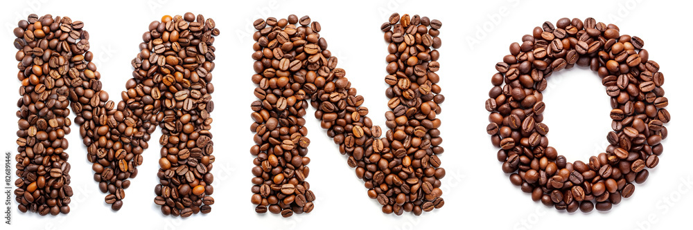 Letters M, N, O. Coffee Bean Alphabet: A Unique Typeface for Coffee Lovers. Letters M, N, O. Coffee Bean Alphabet: A Unique Typeface for Coffee Lovers.