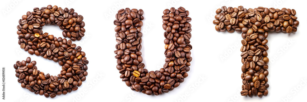 Letters S, T, U. Coffee Bean Alphabet: A Unique Typeface for Coffee Lovers. Letters S, T, U. Coffee Bean Alphabet: A Unique Typeface for Coffee Lovers.
