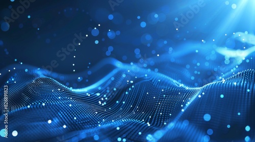 Digital blue background ideal for technological operations, neural networks, AI, data transmission and encryption, digital archives, audio and visual representations, scientific research