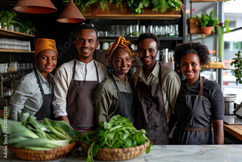 Ethiopia professional service staff, salesperson and cook in modern restaurant.	
 photo