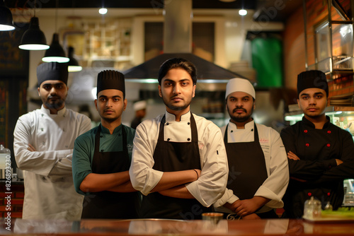 Pakistan professional service staff, salesperson and cook in modern restaurant.	
 photo
