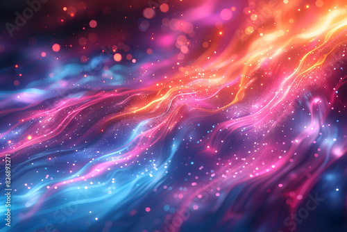 Colorful Background with abstract neon lights in vibrant colors like pink, blue, and purple, creating a futuristic and energetic vibe with glowing.