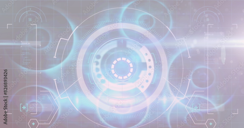 Naklejka premium Image of multiple circles, geometric shape and geometric shapes over computer language