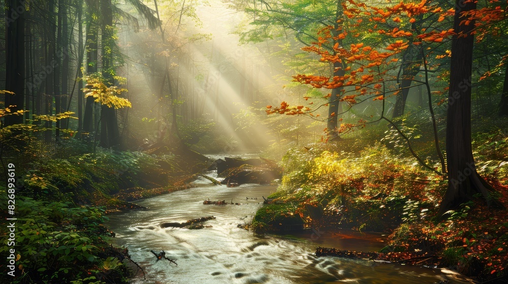 Obraz premium landscape with a lake and mountains. forest with a lake wallpaper. landscape lake forest with fog wallpaper. landscape forest with lake and fog. landscape of mountain lake and forest.