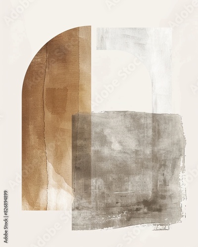 Nordic Abstract Watercolor: Minimalist Shapes in Taupe and Beige, Simple Artwork for Modern Styling