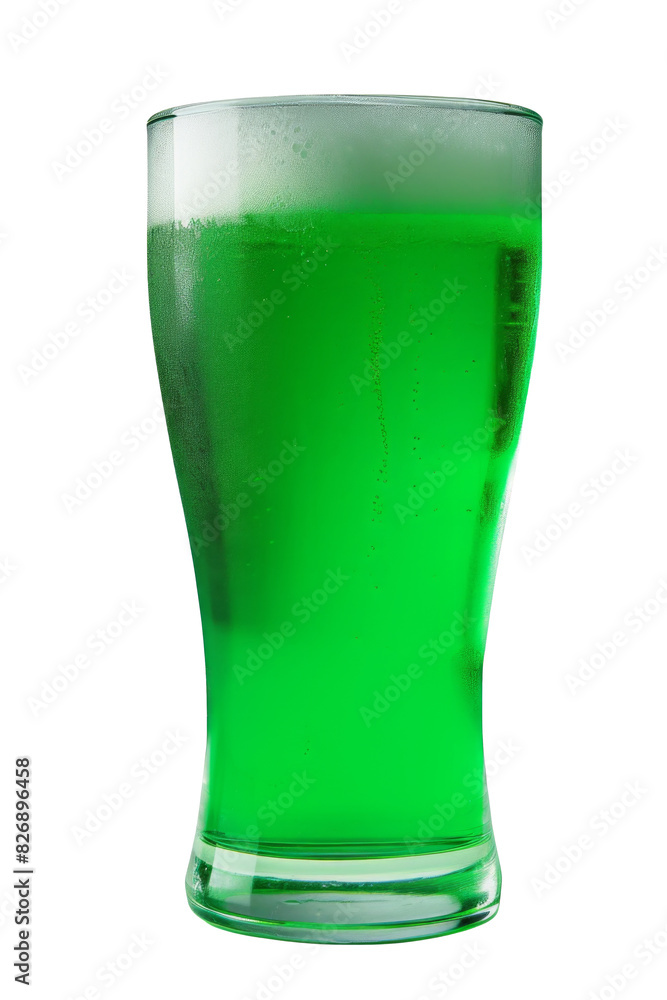 Glass with cold green beer on white background. Saint Patrick's Day concept Glass with cold green beer on white background. Saint Patrick's Day concept