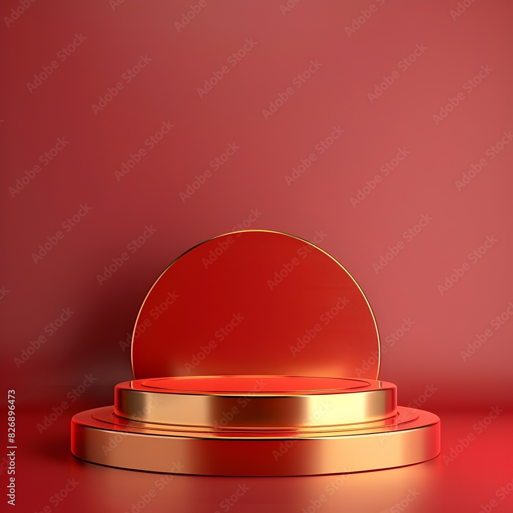 Gold-Plated Podium on Scarlet Backdrop - A Statement of Elegant Readiness