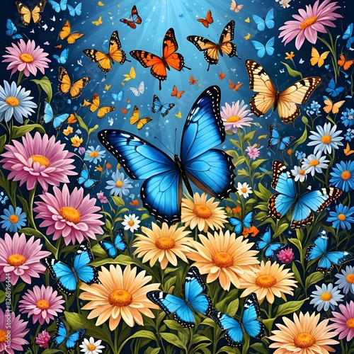 A colorful painting of butterflies and flowers. © Mey Mey