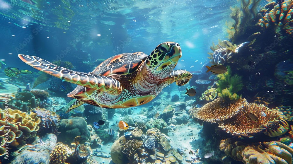 Fototapeta premium Turtle swimming in a protected marine area