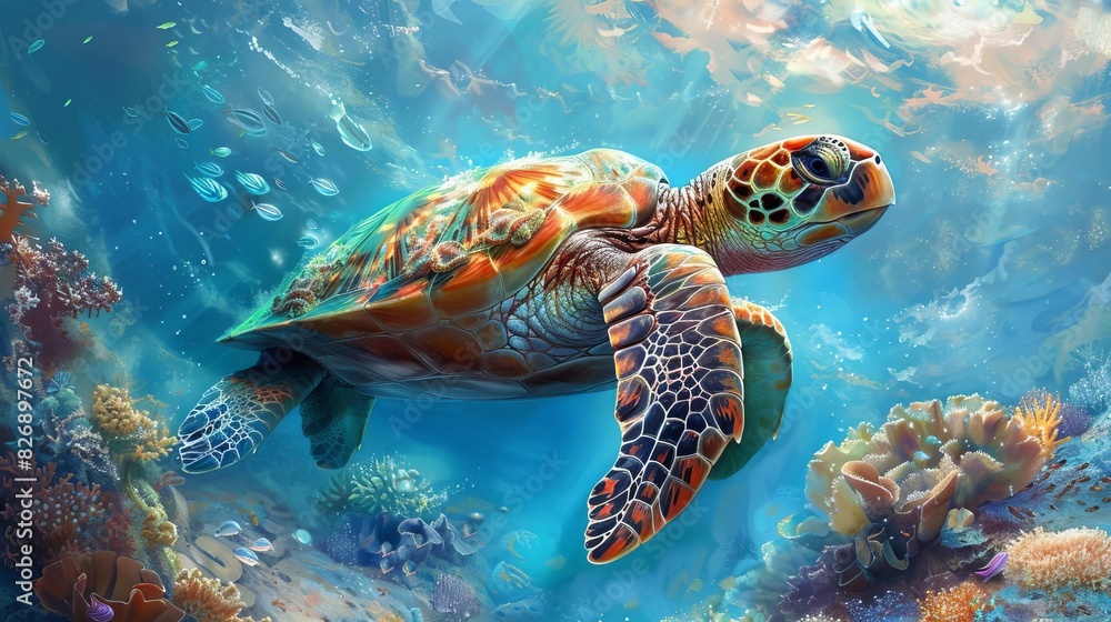 Fototapeta premium Turtle swimming in a protected marine area