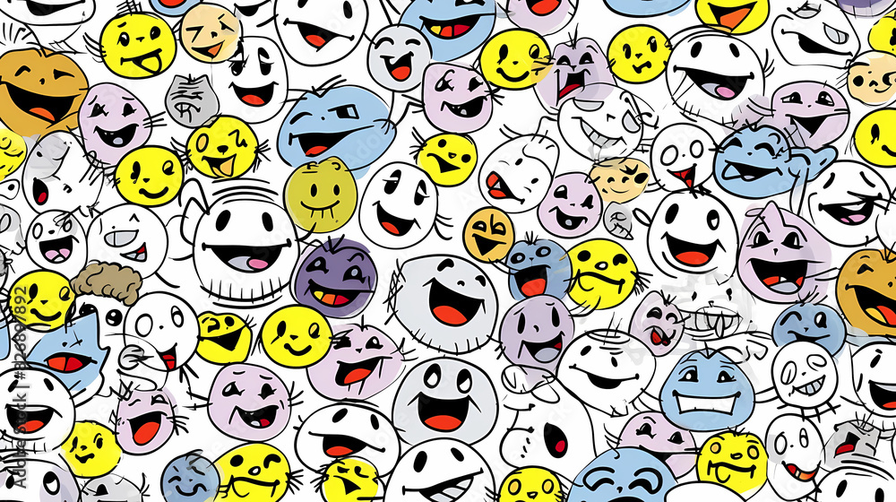 Fototapeta premium Emoticons conceptual art vector image,Sketch emoticons seamless pattern vector image.