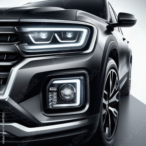 shot from the front corner of the SUV, emphasizing the front bumper, grille, and headlight