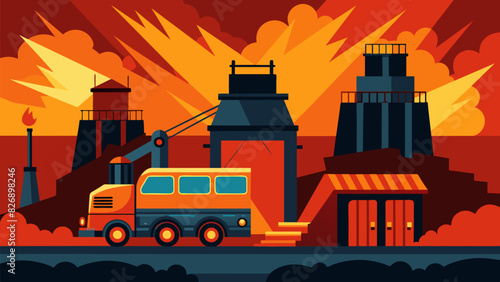 The constant rumbling of heavy machinery and clanging of metal could be felt in the ground beneath the smelting plant a testament to the power of the. Vector illustration
