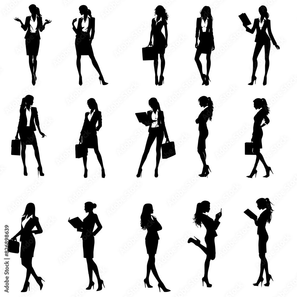 Businesswomen with suit silhouette set