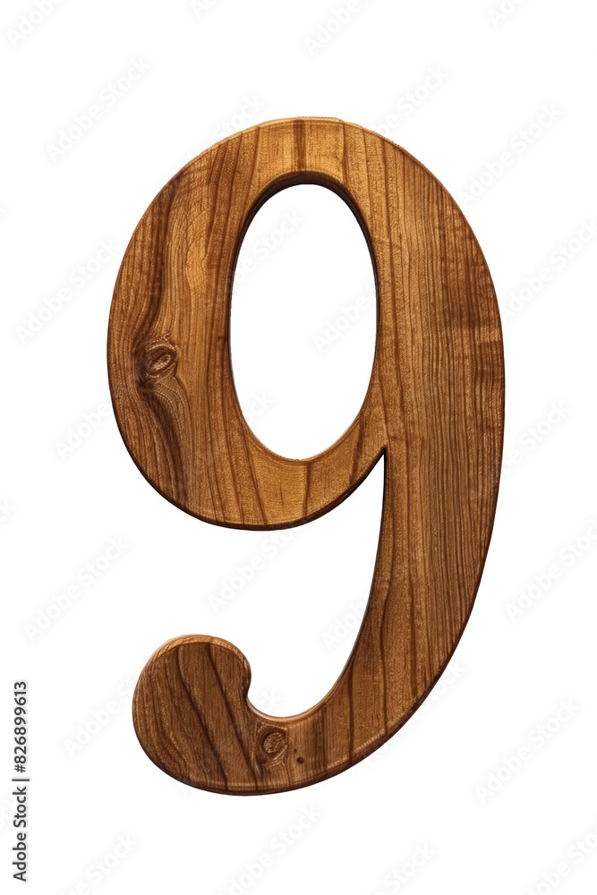 Number 9. made from wood isolated on white background with clipping path