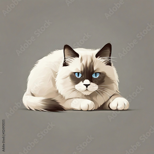 Fluffy blue eyed white ragdoll cat, purebred long-haired domesticated photo