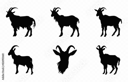 Goat Silhouette Vector art Set  Mountain Goat Silhouettes black Clipart bundle