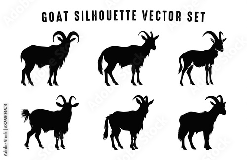 Mountain Goat Silhouette Vector art Set, Goat black Clipart bundle