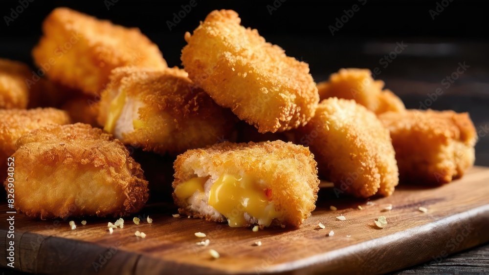 Delicious Tater Tots and Chicken Sticks on a Cutting Board Delicious Tater Tots and Chicken Sticks on a Cutting Board