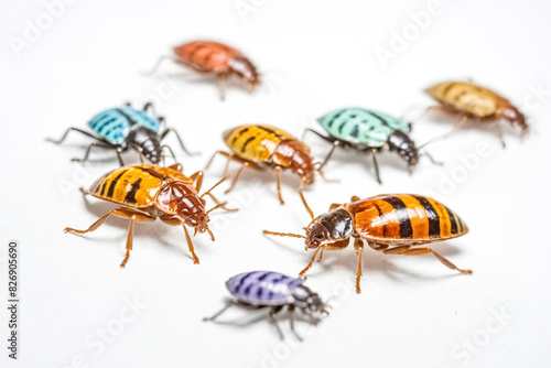 Colorful Beetles on White Background © Rysak