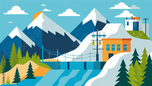 As the seasons changed and the snow melted the mountain hydroelectric facility worked tirelessly providing a constant source of electricity for the. Vector illustration