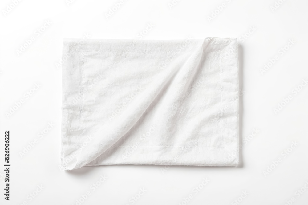 White Fabric Napkin Folded on White Background White Fabric Napkin Folded on White Background