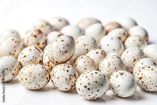 Spotted Quail Eggs on White Background