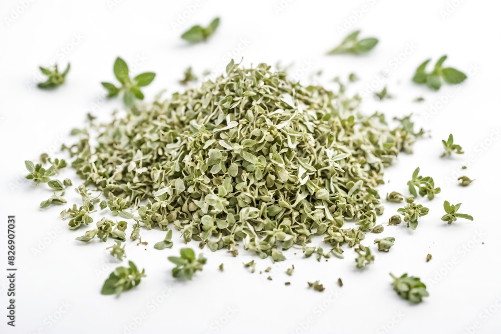 Dried oregano leaves on white background Dried oregano leaves on white background