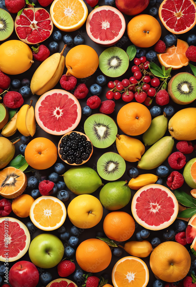 mixed tropical fruits overhead view flat lay mixed tropical fruits overhead view flat lay
