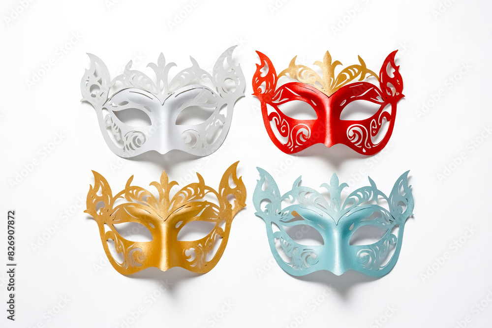 Four Venetian Masquerade Masks on a White Background Four Venetian Masquerade Masks on a White Background